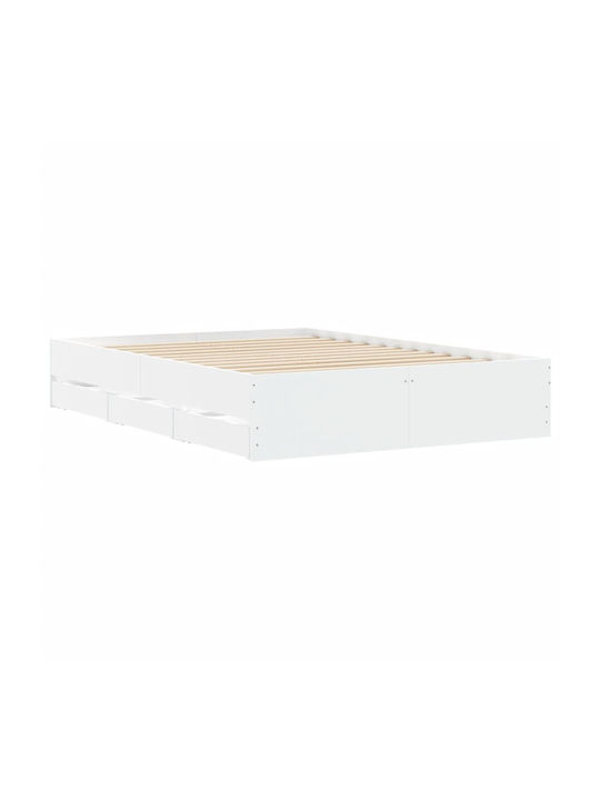 Halbgrößeres Bett Unterlage Holz Weiß mit Lattenrost für Matratze 120x200cm