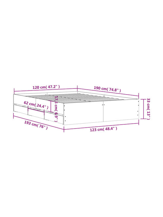 Hälfte Doppelbett Holz Grau mit Lattenrost für Matratze 120x190cm