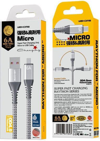 WK WDC-169 Braided USB 2.0 to micro USB Cable Γκρι 1m 1τμχ