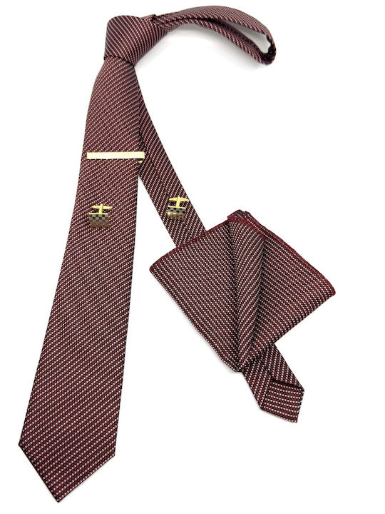 Legend Accessories Сет Мъжки Крават Отпечатани в Бордо Цвят