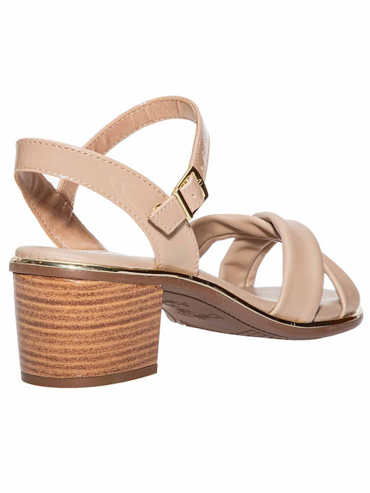 Anatomic Synthetic Leather Women's Sandals Beige with Chunky Low Heel