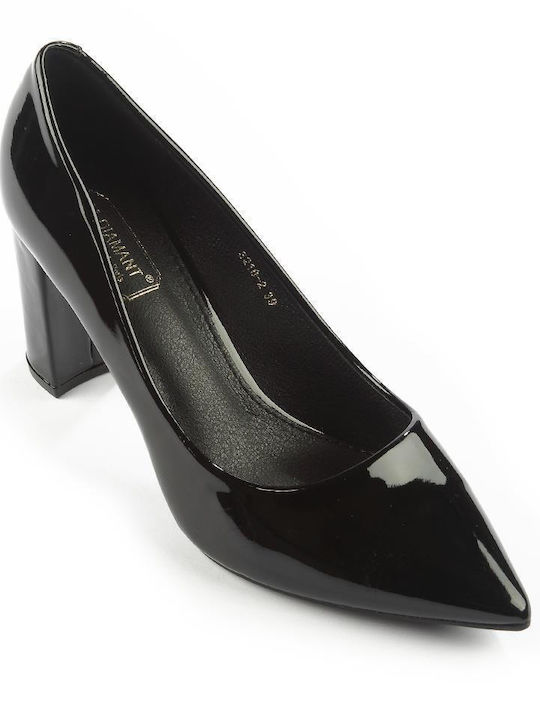 Fshoes Patent Leather Pointed Toe Black Heels