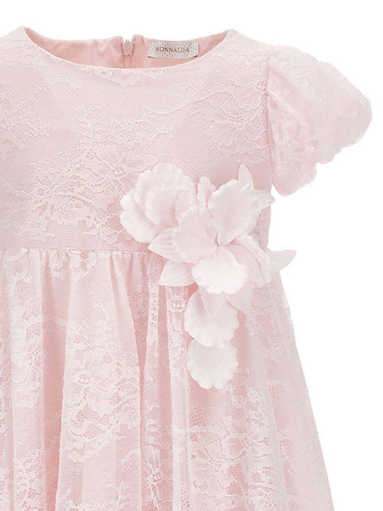 Παιδικό Φόρεμα Κοντομάνικο με Δαντέλα Floral Pink