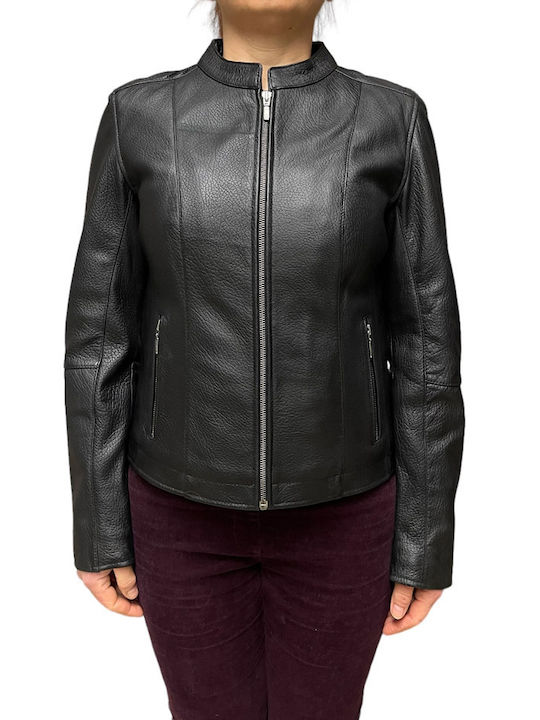 MARKOS LEATHER Women's Short Lifestyle Leather Jacket for Winter BLACK