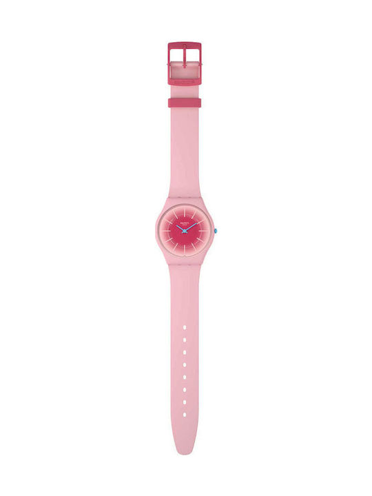 Swatch Radiantly Γυναικείο Ρολόι Μπαταρίας με Ροζ Καουτσούκ Λουράκι