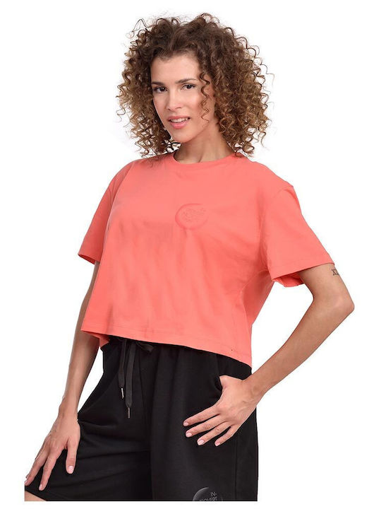 Damen Sport Crop Top Kurzarm Koralle