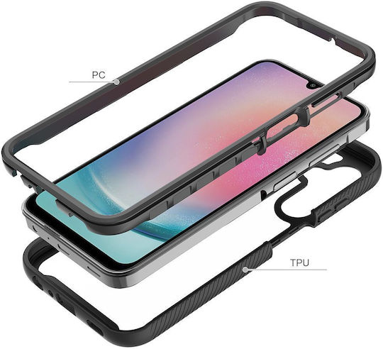 Tech-Protect Defense360 Plastic / Tempered Glass 2mm Set cu Geam Negru (Galaxy A25 5G)