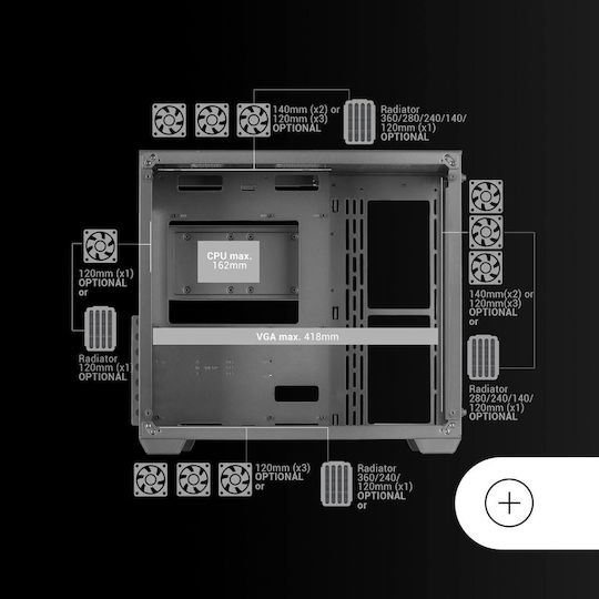Mars Gaming XXL MCV3 Gaming Middle Tower Carcasă Calculator cu Fereastră Laterală Negru