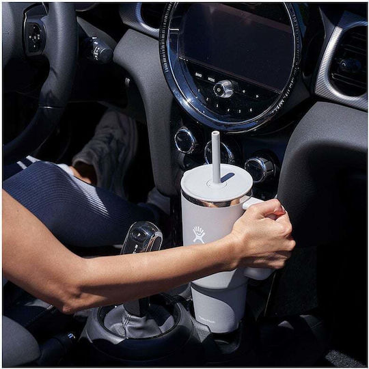 Hydro Flask Travel Tumbler Handled Tumbler Thermos Stainless Steel BPA Free 1.18lt Black with Straw and Handle