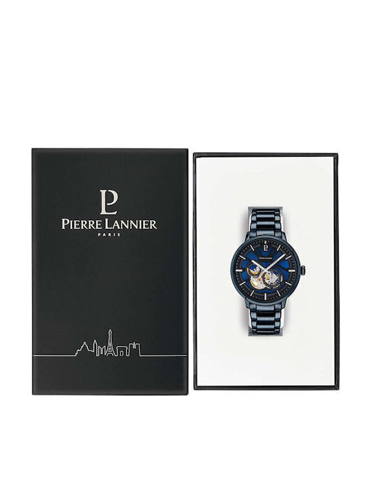 Pierre Lannier Ανδρικό Ρολόι 42mm Αυτόματο με Μπλε Μεταλλικό Μπρασελέ