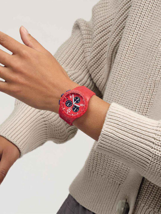 Swatch Primarily Red Ρολόι Μπαταρίας με Καουτσούκ Λουράκι