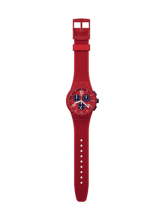 Swatch Primarily Red Ανδρικό Ρολόι 42mm Χρονογράφος Μπαταρίας με Κόκκινο Καουτσούκ Λουράκι