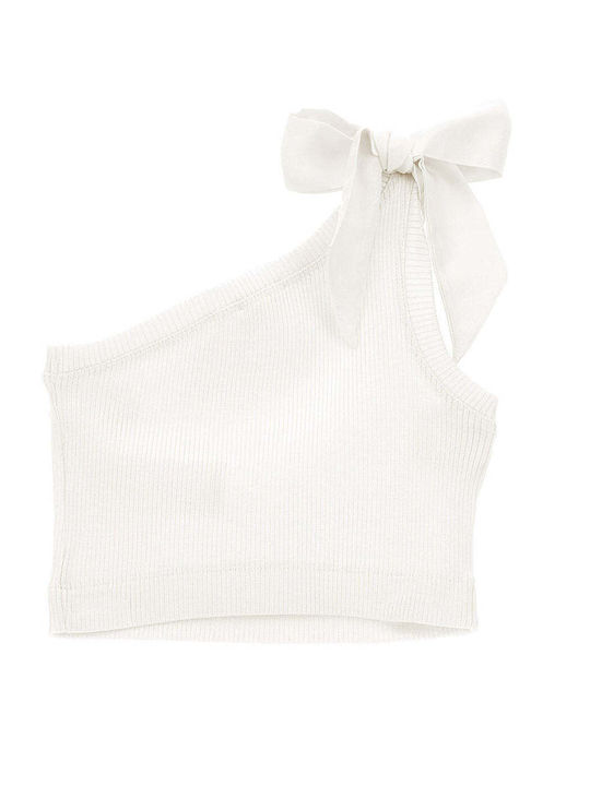 Monnalisa Kids Crop Top Sleeveless Ecru