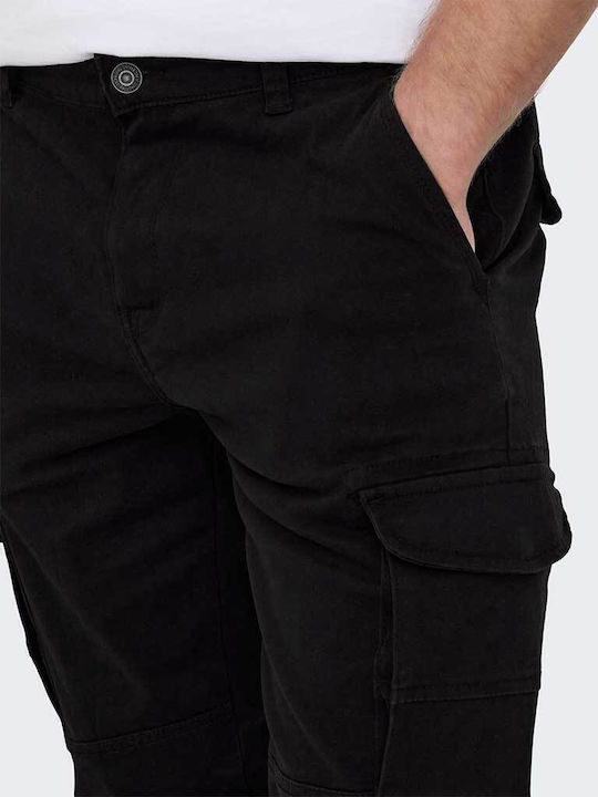 Trousers Cargo Elastic in Tapered Line Black