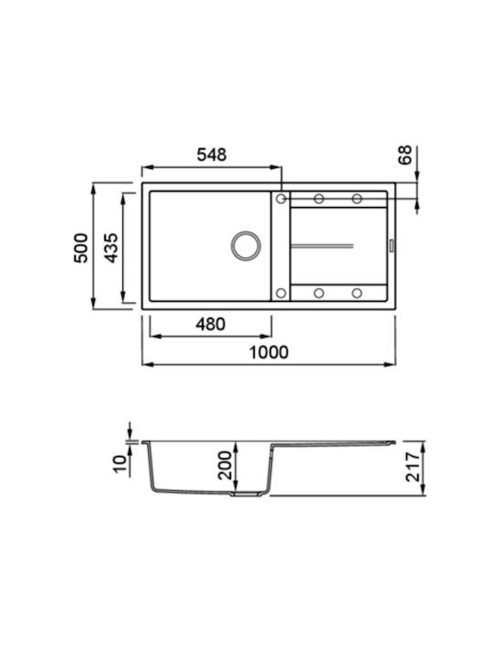 Elleci Unico 480 LMU48079 Drop-In Мивка Ляв от Синтетичен Гранит Ш100xД50см Алуминий