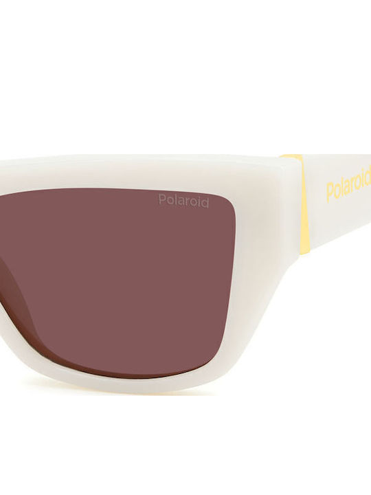 Polaroid Women's Sunglasses with White Plastic Frame and Red Polarized Lens PLD6210/S/X VK6/KL