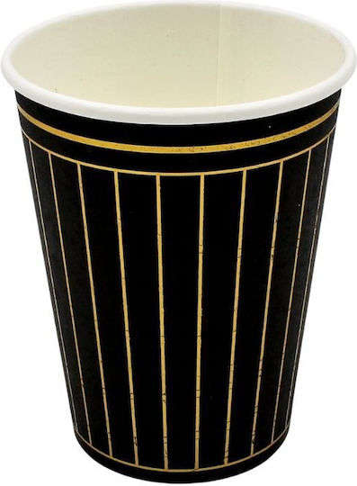 PartyDeco Ποτήρι μιας Χρήσης Χάρτινo Μαύρο 260ml 6τμχ