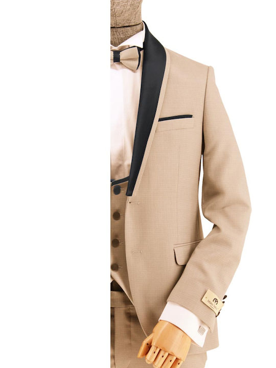 Makis Tselios Fashion Men's Suit with Vest Beige