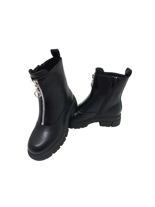 Xcess Kids PU Leather Boots with Zipper Black