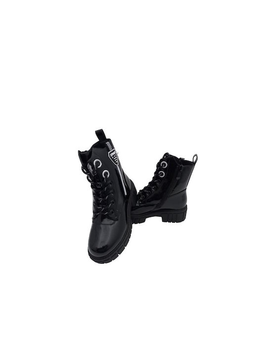 Comet Kids Patent Leather Boots with Zipper Black