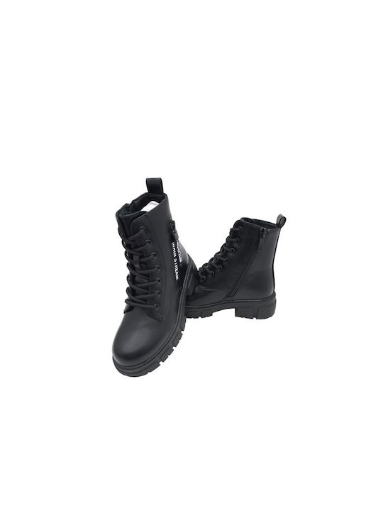 Comet Kids PU Leather Boots with Zipper Black