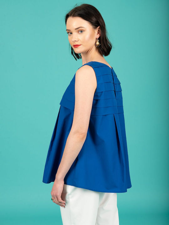 Women's Blouse Cotton Sleeveless Royal Blue