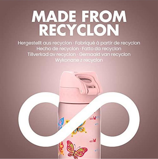 Ion8 Kids Water Bottle Butterfly Plastic with Pop-Up Cap Non Spill Slim 500ml