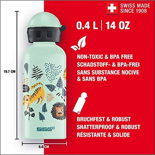 Sigg Jungle Kids Water Bottle Aluminium with Straw Non Spill 0.4ml (Various Designs/Colours)