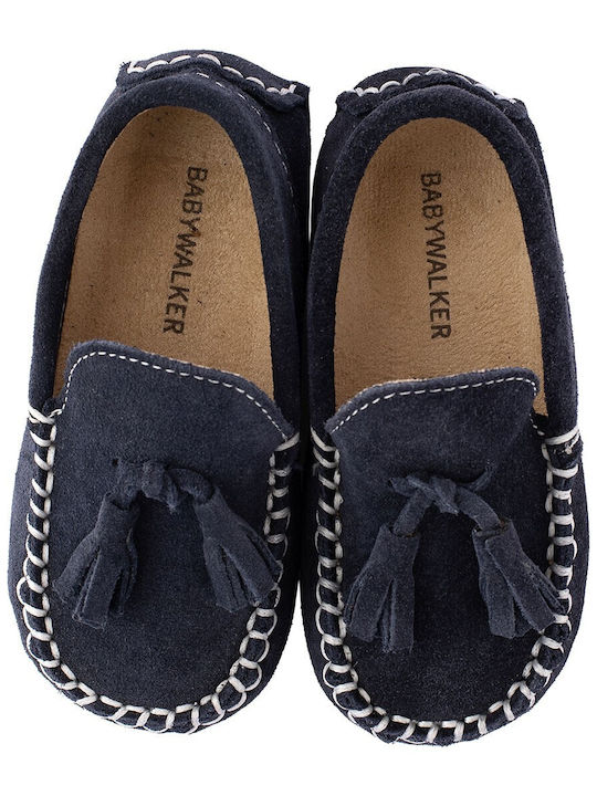 Babywalker Βαπτιστικά Δερμάτινα Μοκασίνια Navy Μπλε