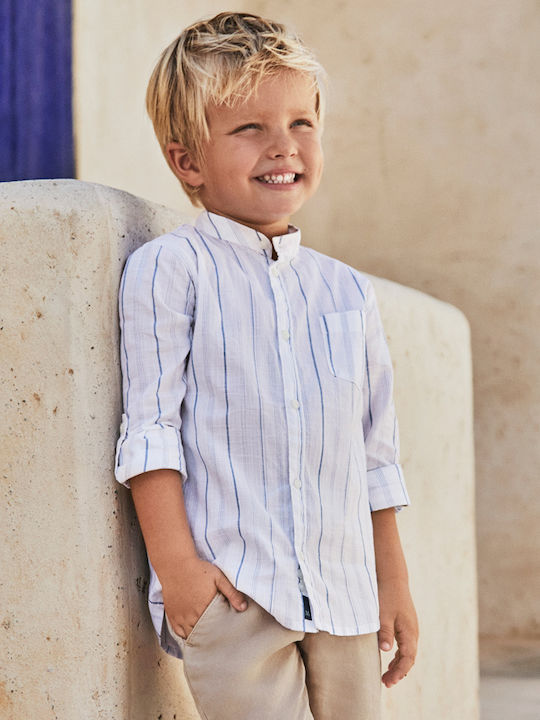 Kids Striped Shirt Long Sleeve Linen White