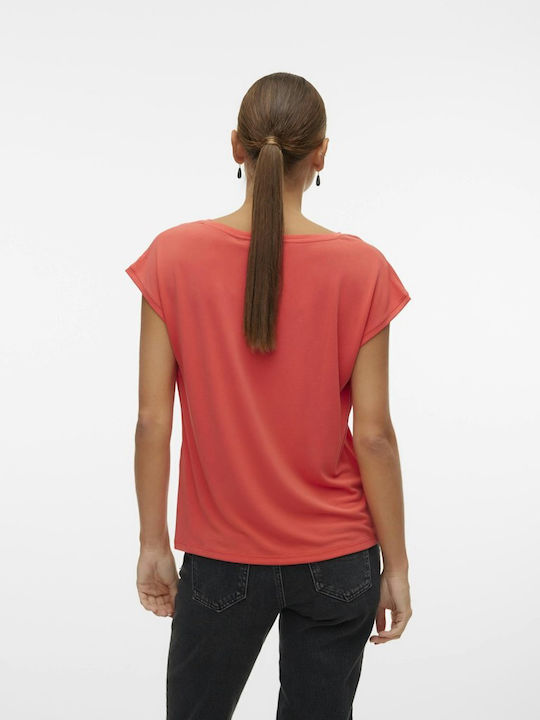 Vero Moda Women's T-shirt with V Neck Cayenne