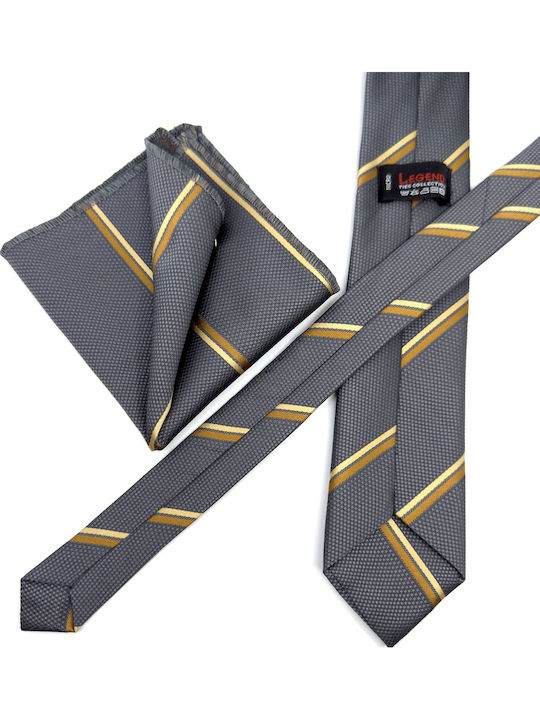 Legend Accessories Men's Silk Tie Set with Printed Designs in Grey Color