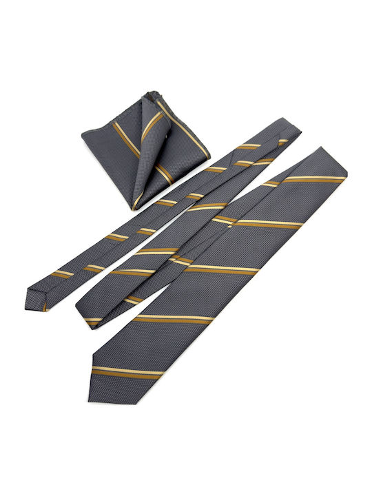 Legend Accessories Men's Silk Tie Set with Printed Designs in Grey Color