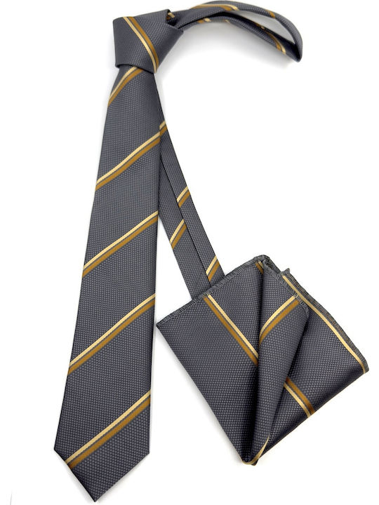 Legend Accessories Men's Silk Tie Set with Printed Designs in Grey Color