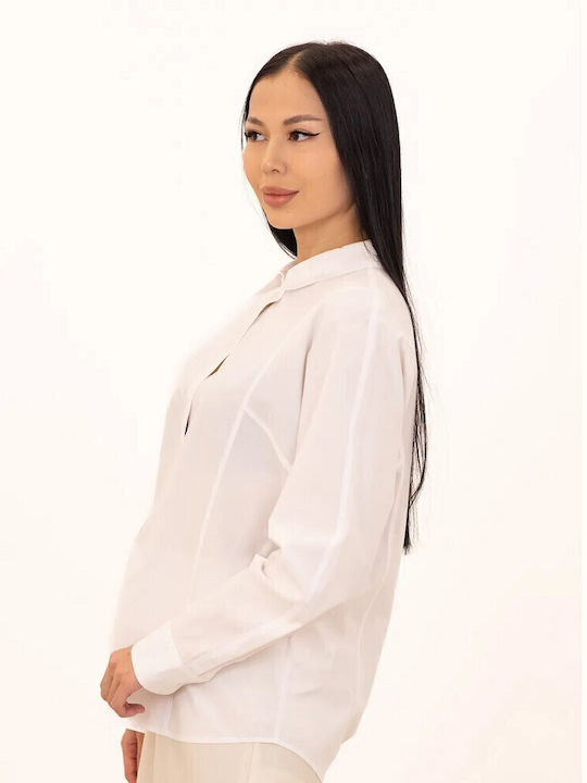 Langärmelig Damen Hemd White