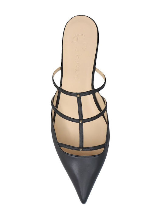 Flat Δερμάτινα Mules σε Μαύρο Χρώμα