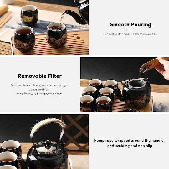 Dujust Tea Set with Mug made of Porcelain Black 820ml 9 Pieces