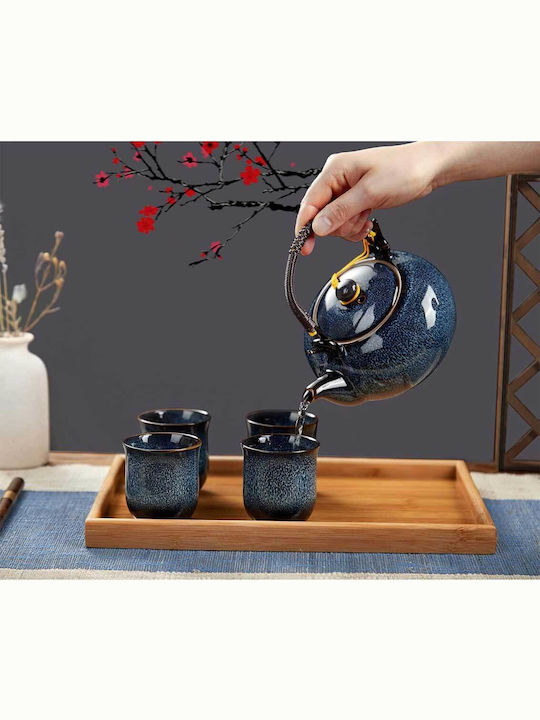 Dujust Tea Set with Cup Porcelain Blue 700ml 8pcs