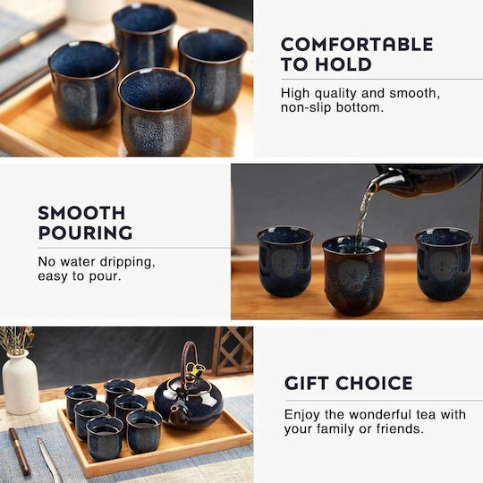 Dujust Tea Set with Cup Porcelain Blue 700ml 8pcs