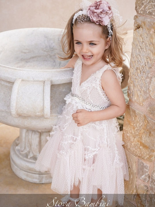 Stova Bambini Ροζ Φόρεμα Βάπτισης από Τούλι