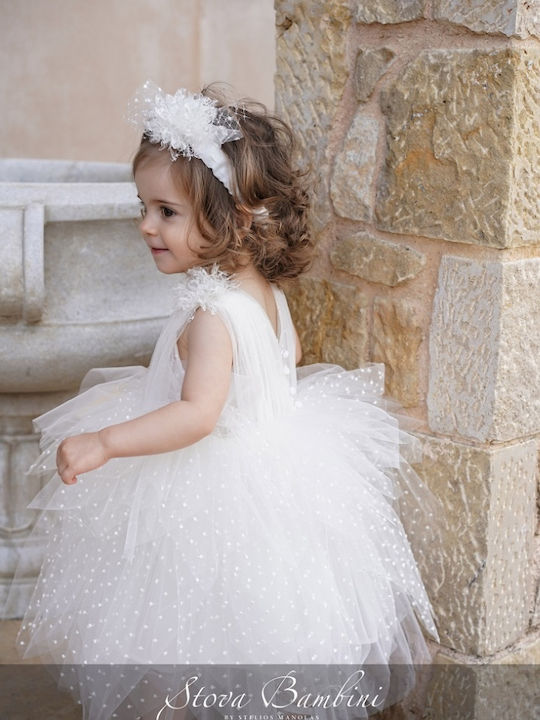 Stova Bambini Εκρού Φόρεμα Βάπτισης από Τούλι