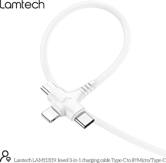 Lamtech Редовна USB към Lightning / Type-C / micro USB Кабел 2Спецификация Бял 3м (LAM113119)