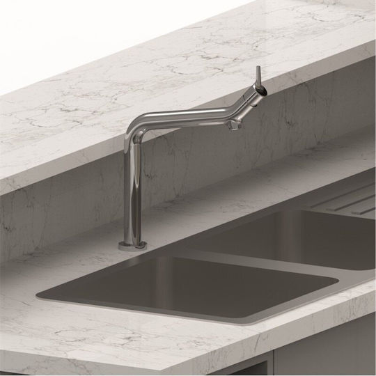 Inter Ceramic Icf Вграден Кухненски Мивка Вдясно Inox със Смесител М75xШ40см Сребрист