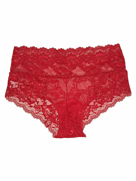 Milena by Paris Baumwolle Hochtailliert Damen Slip mit Spitze Rot