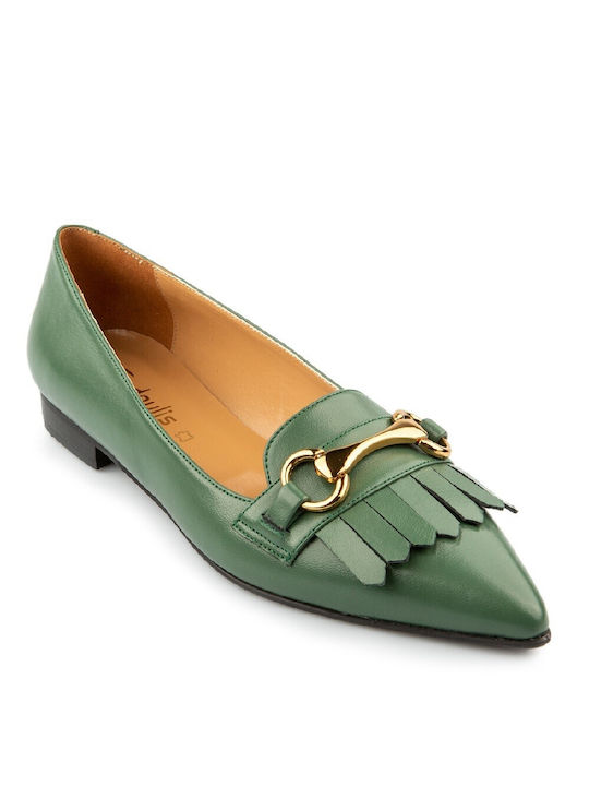 FM Leather Women's Loafers in Green Color