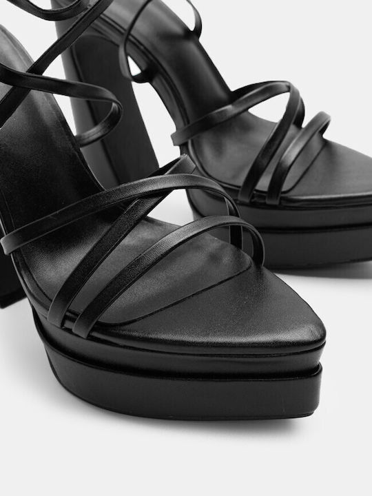 Luigi Platform Synthetic Leather Women's Sandals Black with Low Heel