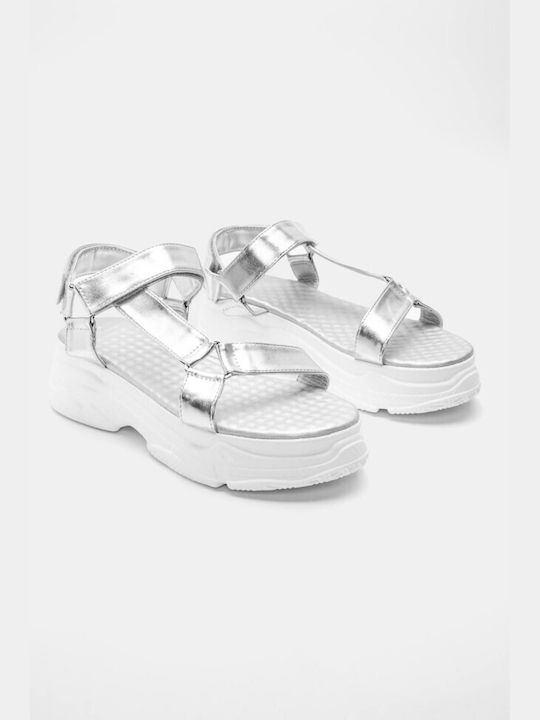 Luigi Flatforms Synthetic Leather Women's Sandals Silver