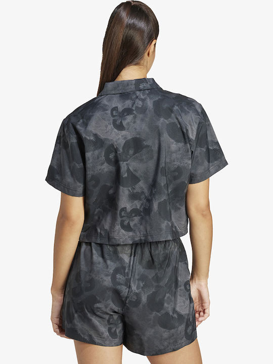 Kurzärmelig Damen Hemd Gray Blumen