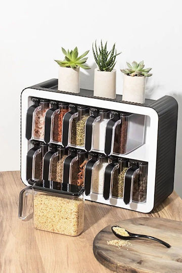 Plastic Wall Mounted / Tabletop Spice Rack Organizer Black 12pcs Plastic Wall Mounted / Tabletop Spice Rack Organizer Black 12pcs
