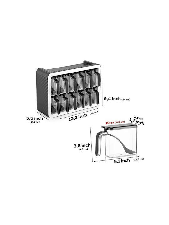 Plastic Wall Mounted / Tabletop Spice Rack Organizer Black 12pcs